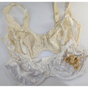 LOT 2!😍Vtg Bali 36DD/38DD Underwire Bra Lace Mesh Classic White Ivory Set 3733